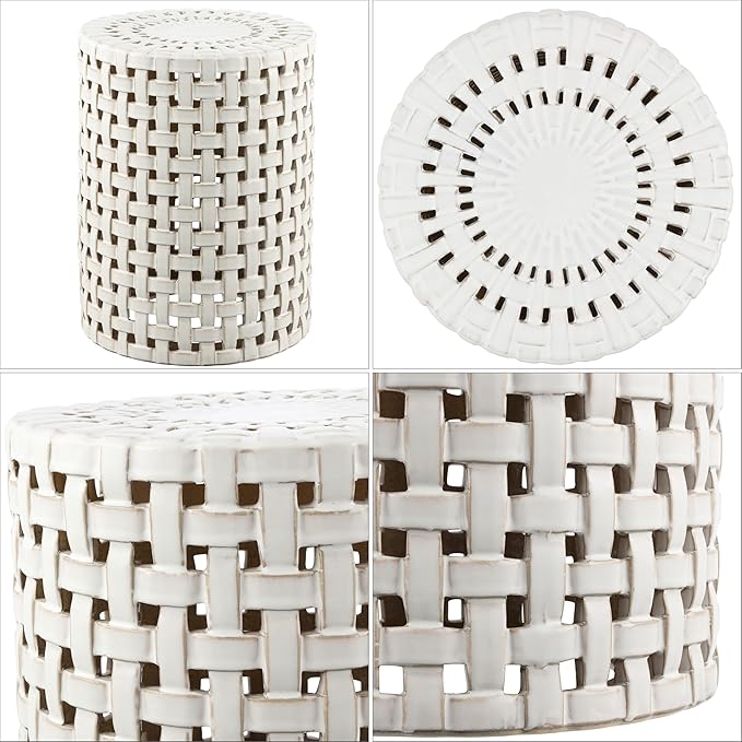 SAFAVIEH Home Collection Sayre Cream Ceramic 18-inch Decorative Accent Garden Stool for Living Room, Bathroom, Patio, Side Table, Plant Stand (Fully Assembled)