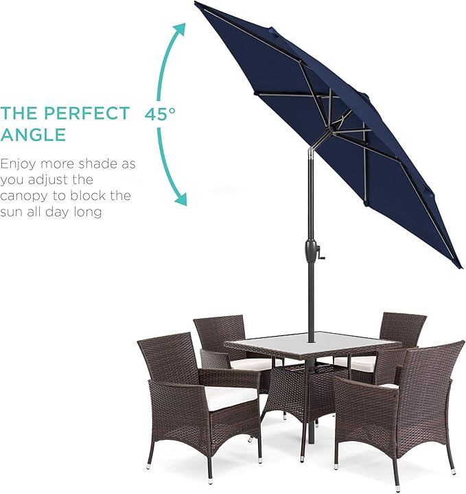 Best Choice Products 7.5ft Heavy-Duty Round Outdoor Market Table Patio Umbrella w/Steel Pole, Push Button Tilt, Easy Crank Lift - Navy Blue