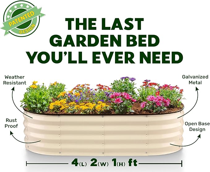 Plant & Plot Galvanized Raised Garden Beds Outdoor // 4×2×1 ft Planter Raised Beds for Gardening, Vegetables, Flowers // Large Metal Garden Box (White) // Patented Tool-Free Design