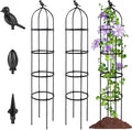 2-Pack 6FT Garden Obelisk Trellis for Climbing Plants,Adjustable 4-Tier Metal Plant Support,Rustproof Outdoor Plant Tower with 3 Decorative Tops for Roses,Tomatoes,Clematis & Vines,Black