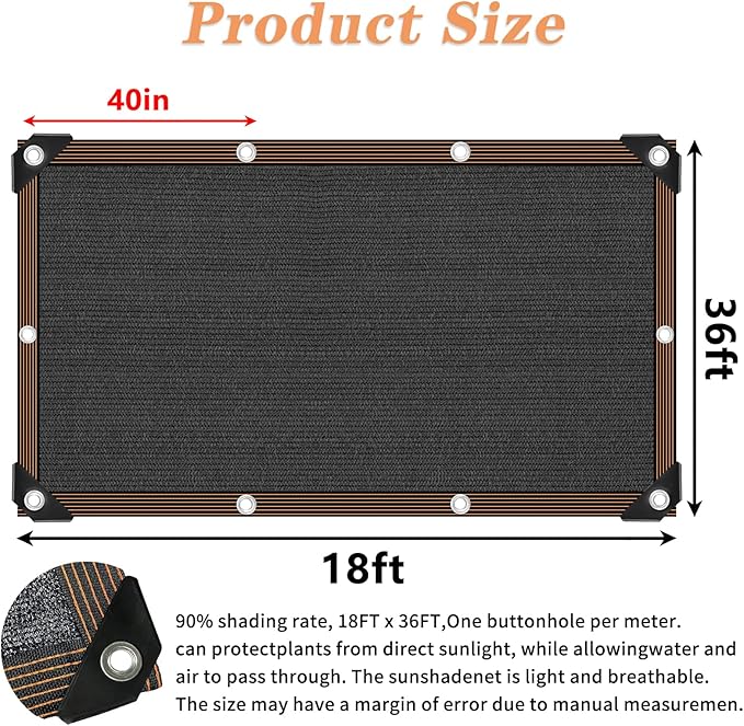 QLOFEI 18x36 FT Shade Cloth for Garden, 80-90% Sunblock Neting Cover with Grommets, Sun Screens for Patio Plants Greenhouse, Anti-UV Shade Sails for Kennel Chicken Coop Pergola Outdoor