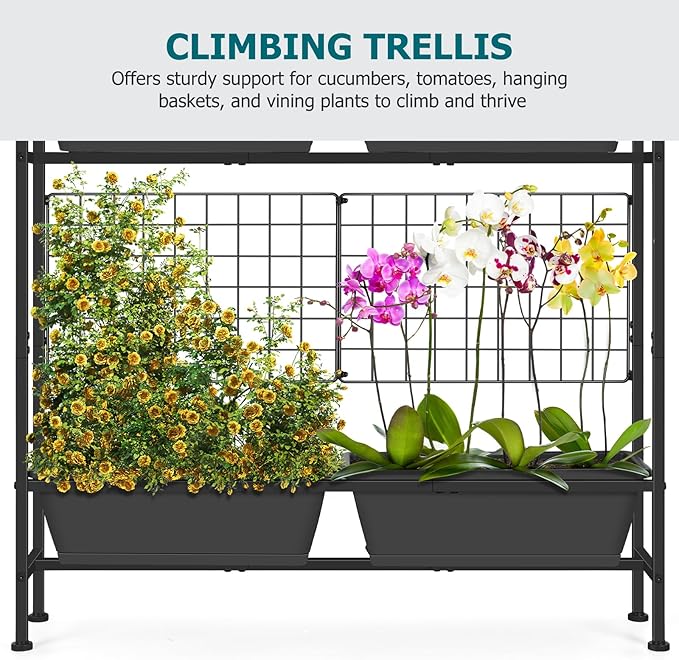 OYEAL Raised Garden Bed with Legs & Trellis, 32" Tall Vertical Garden Planter Boxes Outdoor Flower Bed for Gardening, Vegetables, Flowers, Herbs, Backyard, Grey