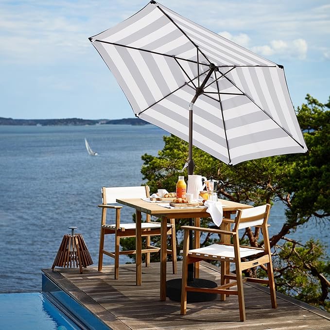 JEAREY 7.5FT Patio Umbrella Outdoor Market Umbrella with 6 Sturdy Ribs, Push Button Tilt/Crank Table Umbrella for Garden, Deck, Backyard and Pool, Black & White Stripe
