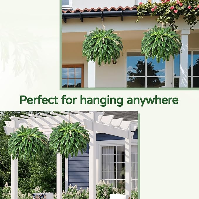 128 Leaves Fake Ferns, Large Artificial Boston Fern, Faux Fern Plants for Home, Office, Garden Indoor Outdoor Decoration(49 inch,1pack)