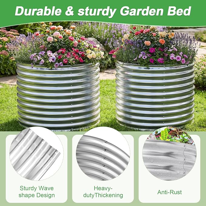 AHEONLAR 2 Pack 3x3x3ft Round Galvanized Raised Garden Bed Outdoor Metal Planter Bed Box for Vegetables Gardening