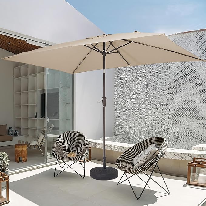 JEAREY 6.5x10 ft Rectangular Patio Umbrellas Rectangle Outdoor Umbrella with Push Button Tilt and Crank, Market Table Umbrella 6 Sturdy Ribs UV Protection for Poolside Garden Backyard Deck, Beige
