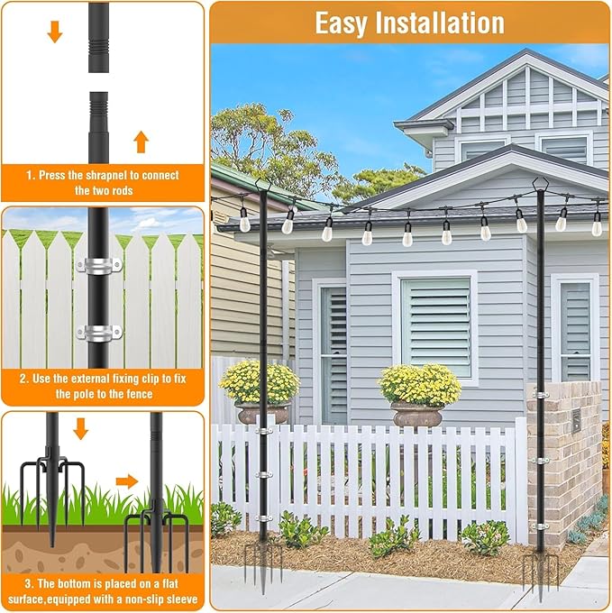 AILBTON 4 Pack 2.8Ft String Light Poles,Light Poles for Outside String Lights,Outdoor Light Poles with Fence Bracket,Metal Pole Stand for Patio,Backyard,Deck