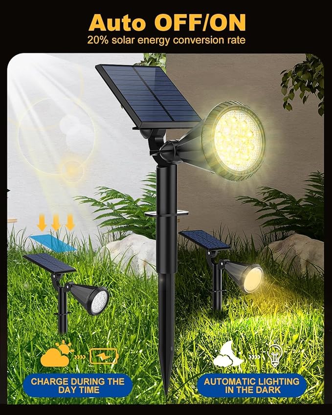 Solar Spot Lights Outdoor, 10 Pack Outdoor Solar Lights for Yard, 4 Lighting Mode Solar Landscape Spotlights with Auto On/Off, 2-in-1 Waterproof Wall Lights for Garden, Walkway (Warm White)