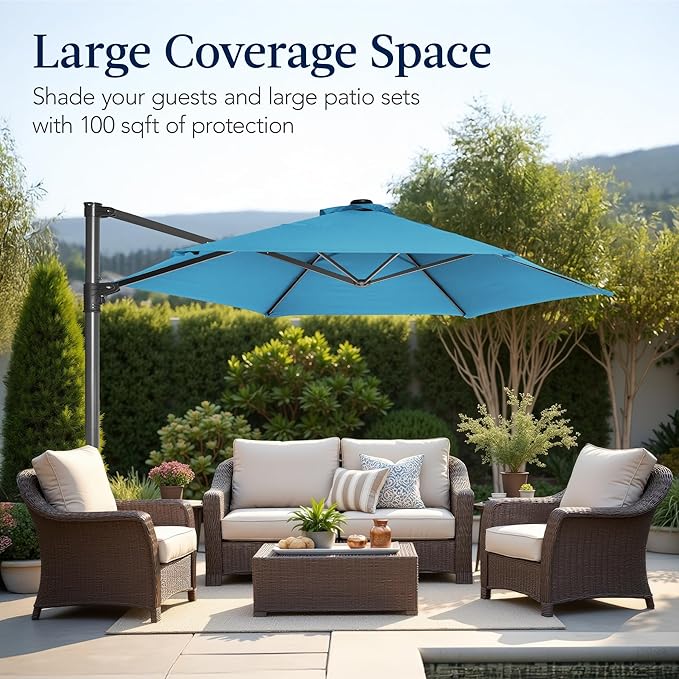 Best Choice Products 10ft Offset Cantilever Hanging Market Patio Umbrella, Smooth 360° Rotation, 8 Sturdy Ribs, Easy Adjustment - Sky Blue