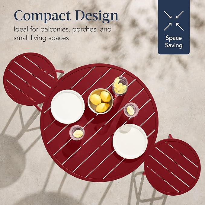 Best Choice Products 3-Piece Patio Dining Set, Bar Height, Outdoor Bistro Set, Outdoor Round Bar Table w/ 2 Bar Stools, Steel - Red
