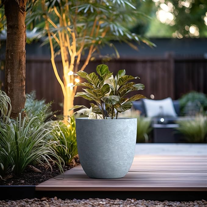 Kante 18 Inch Dia Round Concrete Planter, Indoor Outdoor Large Plant Pot with Drainage Hole and Rubber Plug for Home Patio Garden, Slate Gray