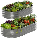 Raised Garden Bed Outdoor 2 Sets Oval Large Coating Metal Planter Box with No Heavy Metal for Vegetables, Flowers, Herbs