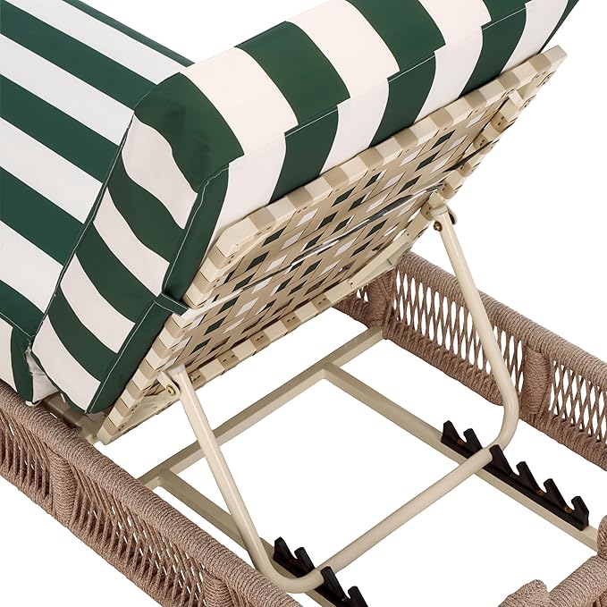 SAFAVIEH Outdoor Collection Gillian Heather Tan & Hunter Green Stripe Chaise Lounge Chair (Fully Assembled)