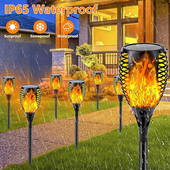 Upgraded Solar Lights Outdoor, 6 Pack Flickering Flame Solar Torch Lights with Super Larger Size for Outdoor Decor, Solar Garden Lights Waterproof Solar Flame Outdoor Lights for Patio Yard Pathway