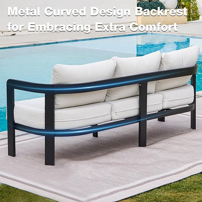 Outdoor Furniture Set, Metal Patio Conversation Set with 6" Thick Cushions, Outdoor Couch Sofa and Patio Chairs Set for Backyard Porch Balcony, White