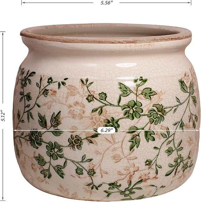 Vintage Country Ceramic Vase and Planters, 6.29 Inch Small Plant Pots for Indoor English Garden Decor, Old World Room & Home Decor, Sage Beige