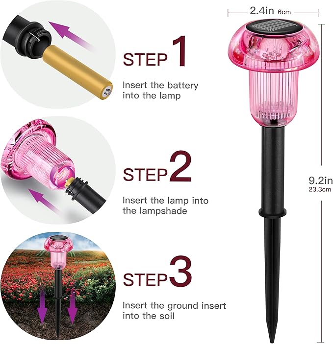 Easter Solar Pathway Lights Outdoor Decorative 8 Pack, 4 color LED Mushroom Solar Lights Outdoor Waterproof Solar Powered Decor for Yard Driveway Patio, Valentines Day Halloween Christmas Garden Decor