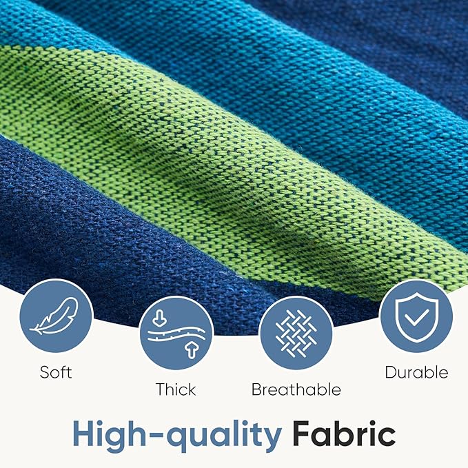 DUMOS Double Hammock with Space Saving Stand, Heavy Duty Steel Frame, Portable for Outside & Indoor Use, 450lbs Capacity, Easy Assembly, Carrying Bag Included, Blue
