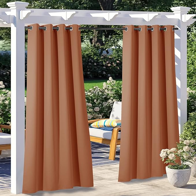 NICETOWN Outdoor Curtains for Patio Waterproof 2 Panels, Thermal Insulated Silver Rustproof Grommet Top Blackout Indoor Outdoor Curtain Drapes for Cabana, Mecca Red, W52 x L95