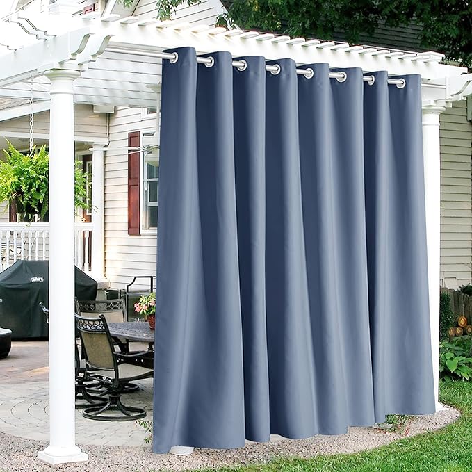 RYB HOME Extra Wide Outdoor Curtains for Patio Waterproof Heavy Duty Thermal Insulated in Summer Full Coverage Privacy for Porch, Cabana & Pool, W120 x L84, Stone Blue, 1 Panel