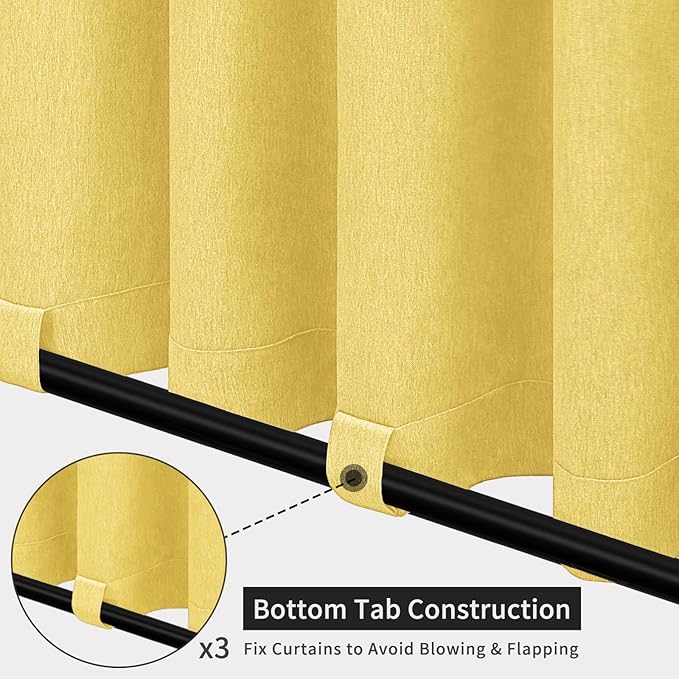 Easy-Going Linen Look Outdoor Curtains Waterproof Windproof Porch Curtains, Soft Thicken Outdoor Privacy Curtains for Patio, Gazebo, Grommet Top and Tab Bottom Drape, 1 Panel, 54x120 inch, Yellow