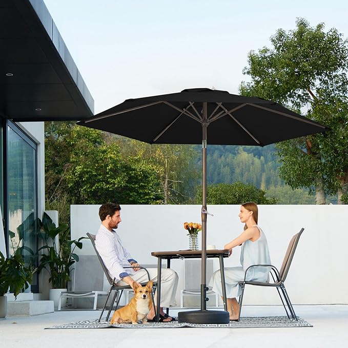 JEAREY 7.5FT Patio Umbrella Market Table Umbrella with 6 Sturdy Ribs, Push Button Tilt/Crank Outdoor Umbrella for Garden, Deck, Backyard, Pool, Black
