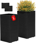 IDZO All-Weather Wicker Planters, Set of 2, 24 in Tall Wicker Planters, Self-Watering with Drainage, Durable PP Material, Raised Garden Bed Alternative, Indoor Outdoor Use, Modern Rattan Design