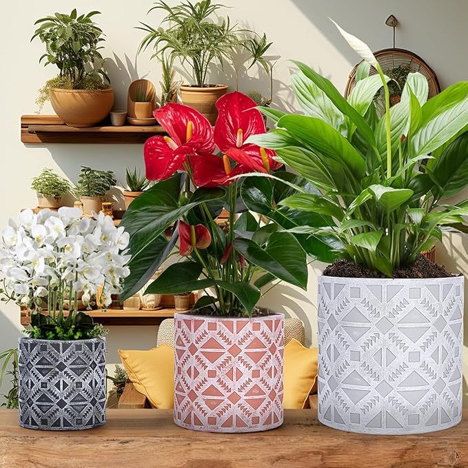 Plant Pots, Set of Indoor Plant pots, Plastic Planter with Drainage and Saucer, Modern Distinctive Self Watering Plant Pot, Spray Spots (Indoor Plant Pots)