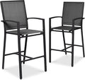 Best Choice Products Outdoor Bar Stools Set of 2, Bar Height, Patio Furniture, All Weather Mesh Design w/Armrest - Black /Black