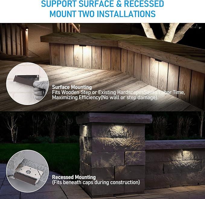 LEONLITE 8-Pack 4 Inch LED Hardscape Lighting, Update Retaining Wall Lights, LED Landscape Lighting, 12-24V AC/DC Paver Light Low Voltage, 1W/2W/3W Dimmable Outdoor Step Lights, 5000K Daylight, ETL
