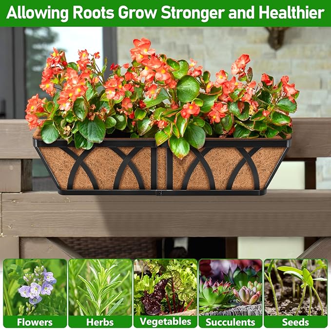 Riare 4 Pack 24 Inch Rectangle Coconut Liners for Planters, Natural Coconut Fiber Planter Liners, Window Box Liner Trough Coco Liner for Outdoor Flower, Garden Wall, Deck & Fence Planter Boxes