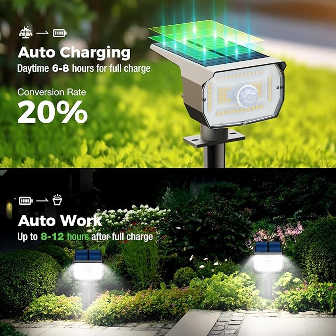 nipify 6 Pack Solar Lights Outdoor Waterproof, Motion Sensor Spot Lights 3 Modes Solar Powered Spotlights 2-in-1 Auto On/Off Landscape Lighting for Outside Yard Wall Garden, Cool White