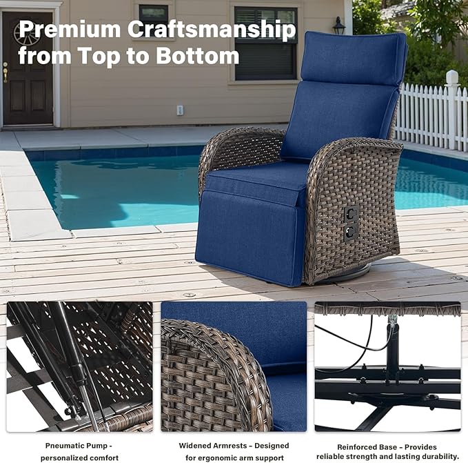 Belord 5 Piece Patio Furniture Set with Swivel Recliner Chair - Outdoor Patio Couch Set, Chaise Lounge Chair Outdoor with Adjustable Backrest and Footrest and Coffee Table for Casual Gathering
