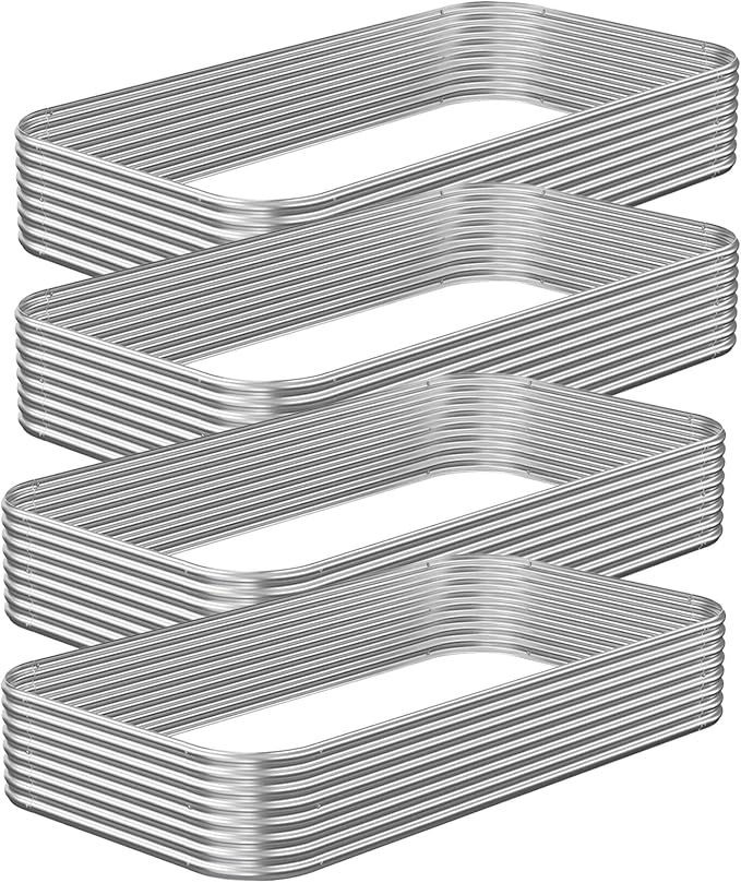 4 Pack Raised Beds for Gardening, Corrugated Galvanized Steel Raised Garden Bed, Outdoor Metal Above Ground Garden Bed for Vegetables and Flowers-4x2FT