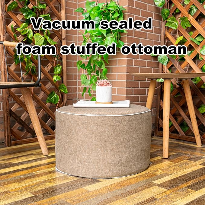 Outdoor Ottoman Outdoor Ottomans for Patio 19x12 Inches Modern Lightweight Foam Stuffed Pouf Outdoor Footstool Footrest Foot Stool Waterproof (Coffee)