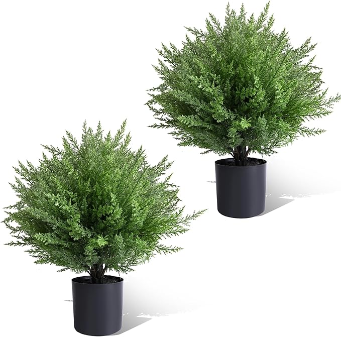 Artificial Topiary Bushes for Outdoors with Spike, Boxwood Ball Fake Shrubs UV Resistant Faux Plants for Indoor Outdoor Fall Thanksgiving Halloween Decor (Heart Crpress Topiary with Pot-2 Pack)