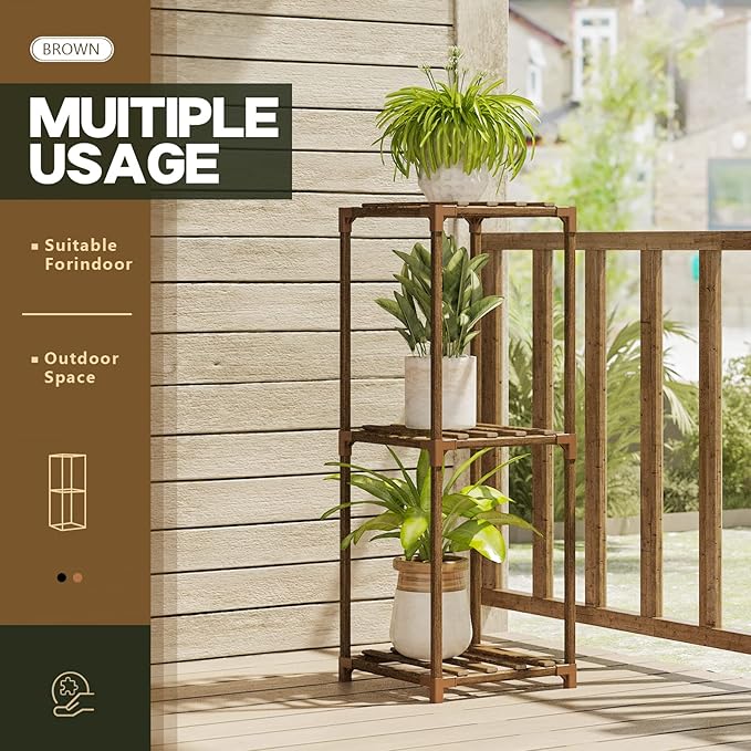 Bamworld Small Plant Stand Indoor 3 Tier Plant Shelf Outdoor Corner Plant Holder for Multiple Pots Single Plant Stand for Patio Balcony Garden