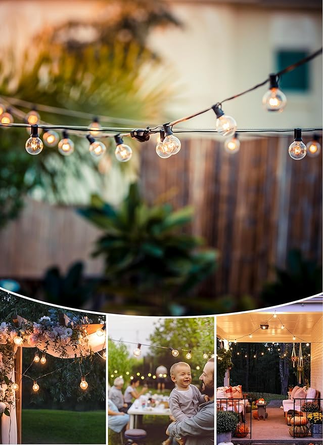 Outdoor String Light 55Feet G40 Globe Patio Lights with 52 Edison Glass Bulbs(2 Spare), Waterproof Connectable Hanging Christmas Lights for Backyard Porch Balcony Party Xmas Decor, E12 Socket, Black