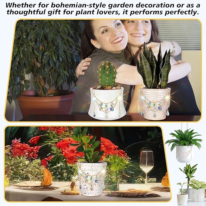 Sun Catcher Plant Hanger with Beads and Glass Crystal Beaded Plant Accessories for Indoor Home Rainbow Decor Pot Accessory(Flower Pot Not Included)(Teardrop)