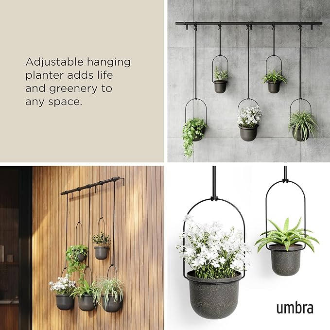 Umbra Triflora Hanging Planter for Window, Indoor Herb Garden, Set of 5, Black