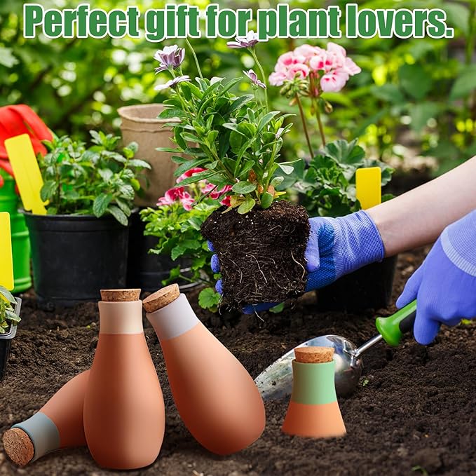 4PCS Terracotta Watering Spikes, Ollas Self Watering Globes, Slow Release Self Watering Planter Insert, Plant Watering Globes for Indoor and Outdoor Plants