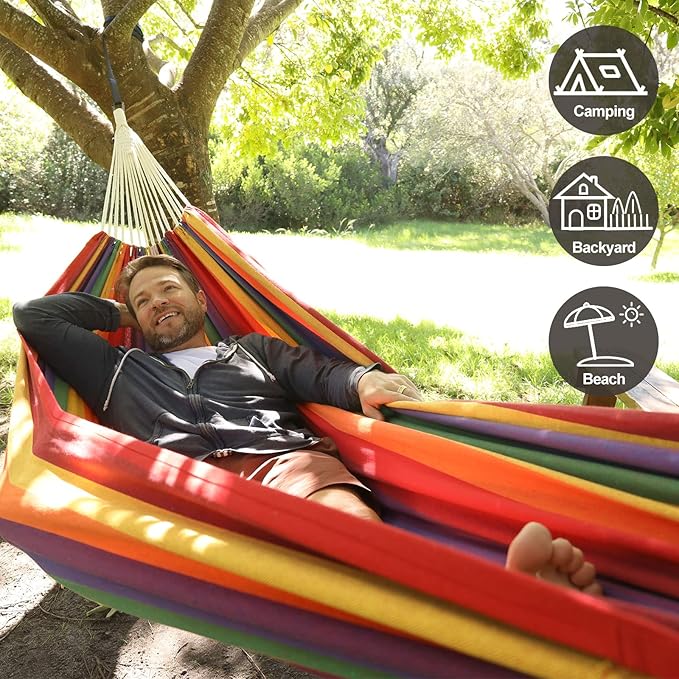 Brazilian Double Hammock with Tree Straps,Extra Large 240x160cm,2 Persons Hammock for Backyard Patio Outdoor and Indoor,450lbs Weight Capacity,Soft Woven Cotton Fabric Natrual White