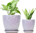 8 Inch + 6 Inch Retro Ceramic Planter Set of 2 with Drainage Hole and Saucer for Multiple Plants, Indoor-Outdoor Garden Pots for Succulent, Orchid, and Flower (Retro Purple)