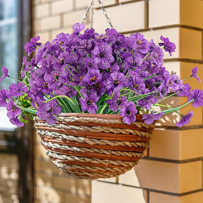 24 Purple Bundles Artificial Flowers for Outdoors/Indoors Fake Flowers Plants for Indoor Outside Garden Porch Window Box Home Wedding Farmhouse