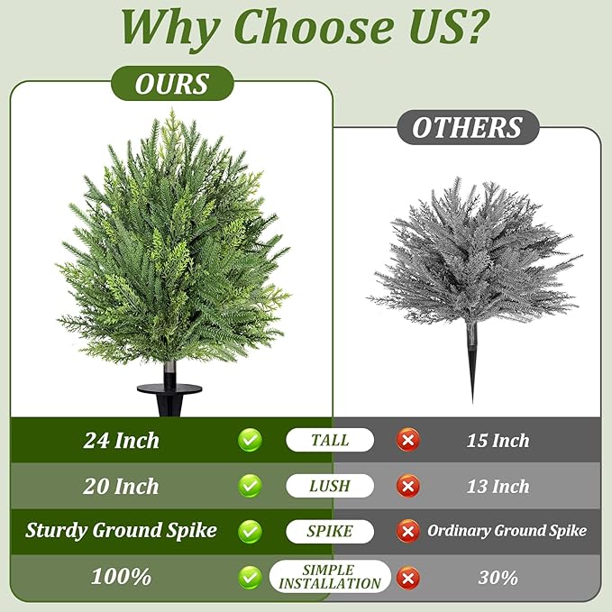 2 Pack Artificial Cypress Topiary Ball Trees with Ground Spike, 24" Norfolk Fake Bushes Shrubs UV Resistant Faux Plants Greenery for Outdoor Planters Garden Front Porch Pot Urn Fillers Spring Decor