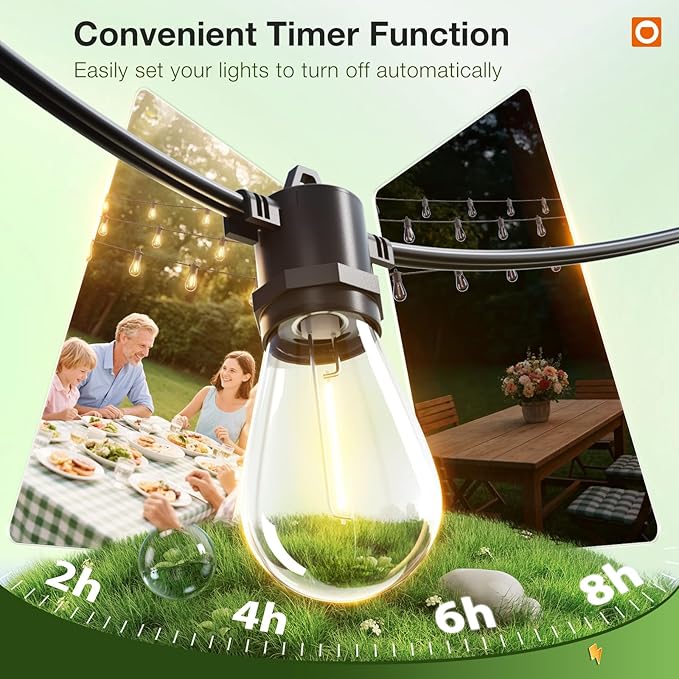 addlon 150FT LED Outdoor String Lights with Remote Dimmable Patio Lights with Timer & 3 Lighting Modes, 48 Shatterproof Edison Bulbs, Waterproof Shatterproof Hanging for Outside Backyard Porch Party