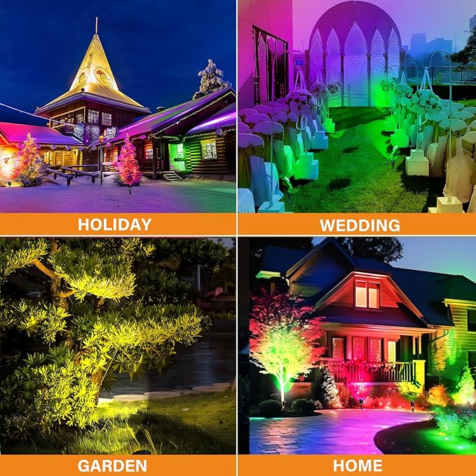 Spotlight Outdoor RGBW Low Voltage Landscape Lights, 12V-24V Color Changing Landscape Lights with Remote Control Landscape Spotlights for Garden Yard Path Tree Decorative (6 Pack)