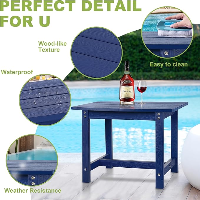 Y&M Adirondack Outdoor Side Table, HIPS Patio End Table, Waterproof Outside Table, Balcony Modern End Tables 23.5" inch Long for Garden, Pool, Beach, Porch, Deck, Indoor or Outdoor Use, Navy Blue