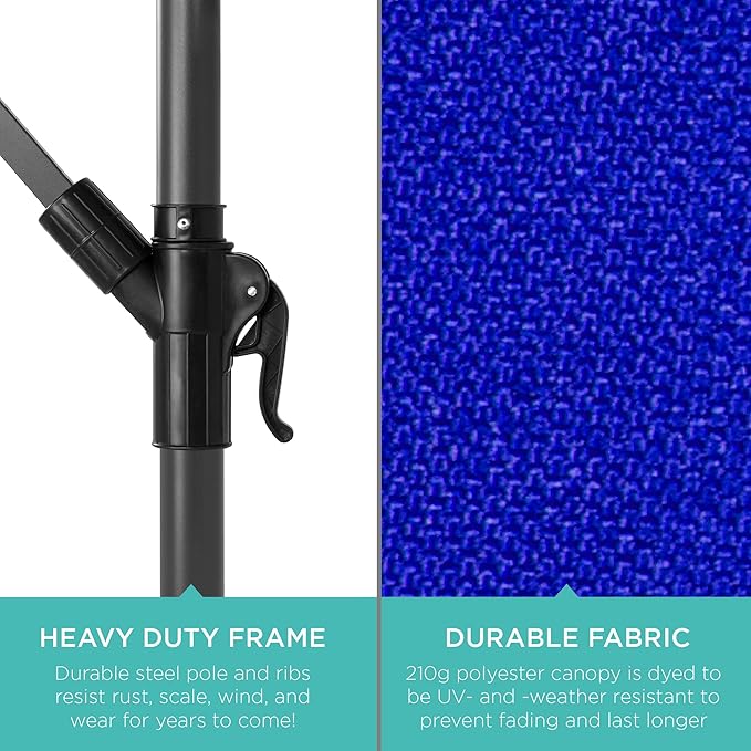 Best Choice Products 10ft Offset Cantilever Hanging Market Patio Umbrella, 8 Sturdy Ribs, Easy Adjustment - Resort Blue
