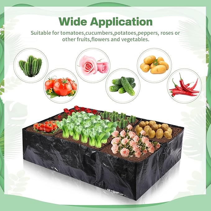 6 Pcs 35 Gallon Fabric Raised Garden Bed Breathable Planting Container Grow Bag with 6 Compartments Rectangle Large Raised Planting Bed for Vegetable Tomato Herbs Potato Fruits Flower Planter Pot